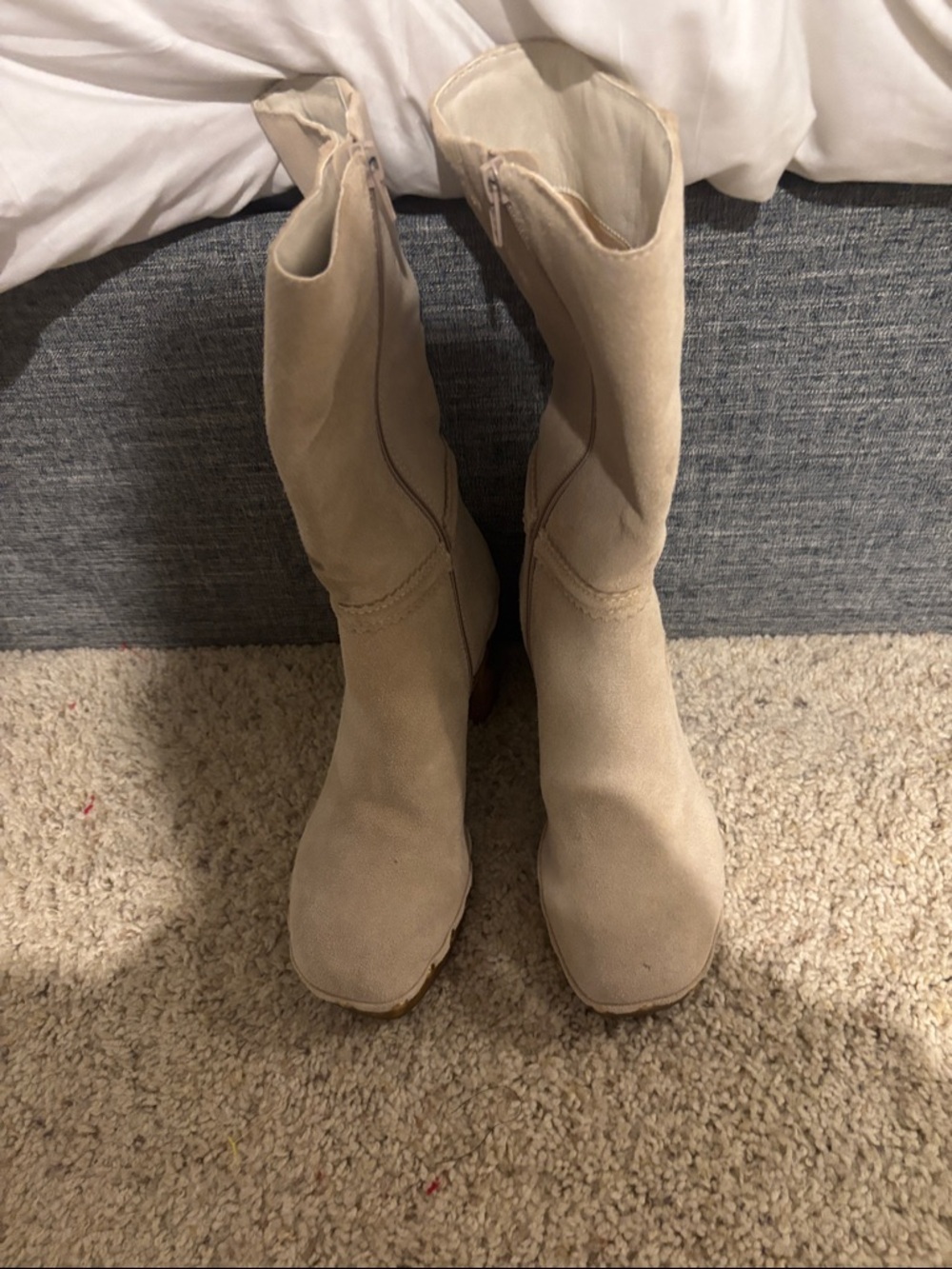 Matisse Light Beige Suede Mid-Calf Heeled Boots